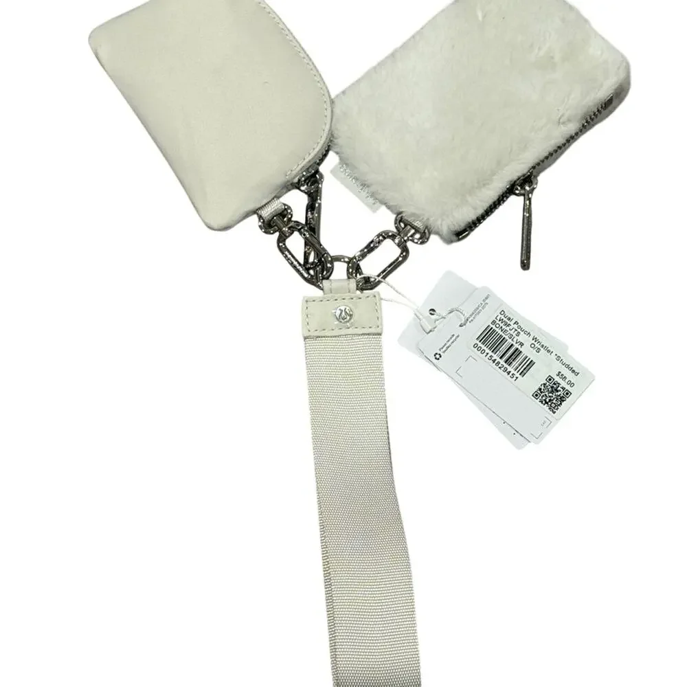 NWT Lululemon Athletica Dual‎ Pouch Wristlet Studded Bone/Silver RARE
